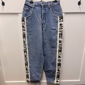 High-Rise Blue Denim Jeans with Black & White Side Panel